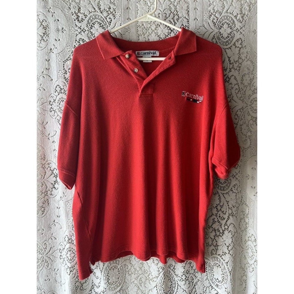 Carnival Cruise Lines Polo Shirt Mens Medium Red Embroidered Logo Cruise‎ Ship